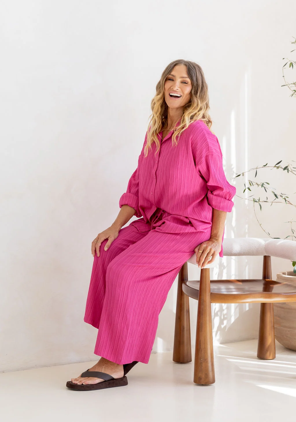 Gina Pant in Textured Hot Pink