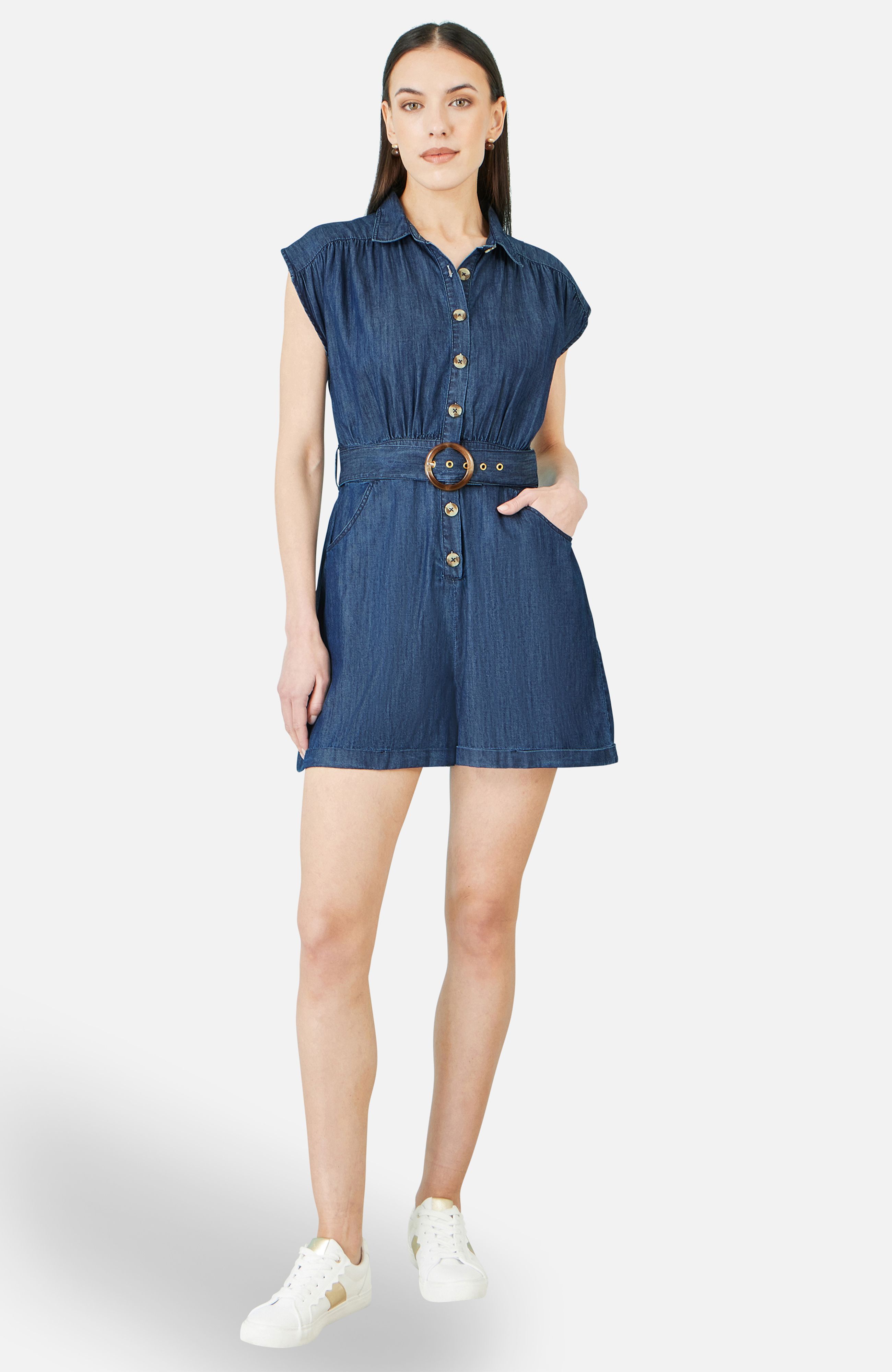 Yumi Blue Chambray Cotton Playsuit
