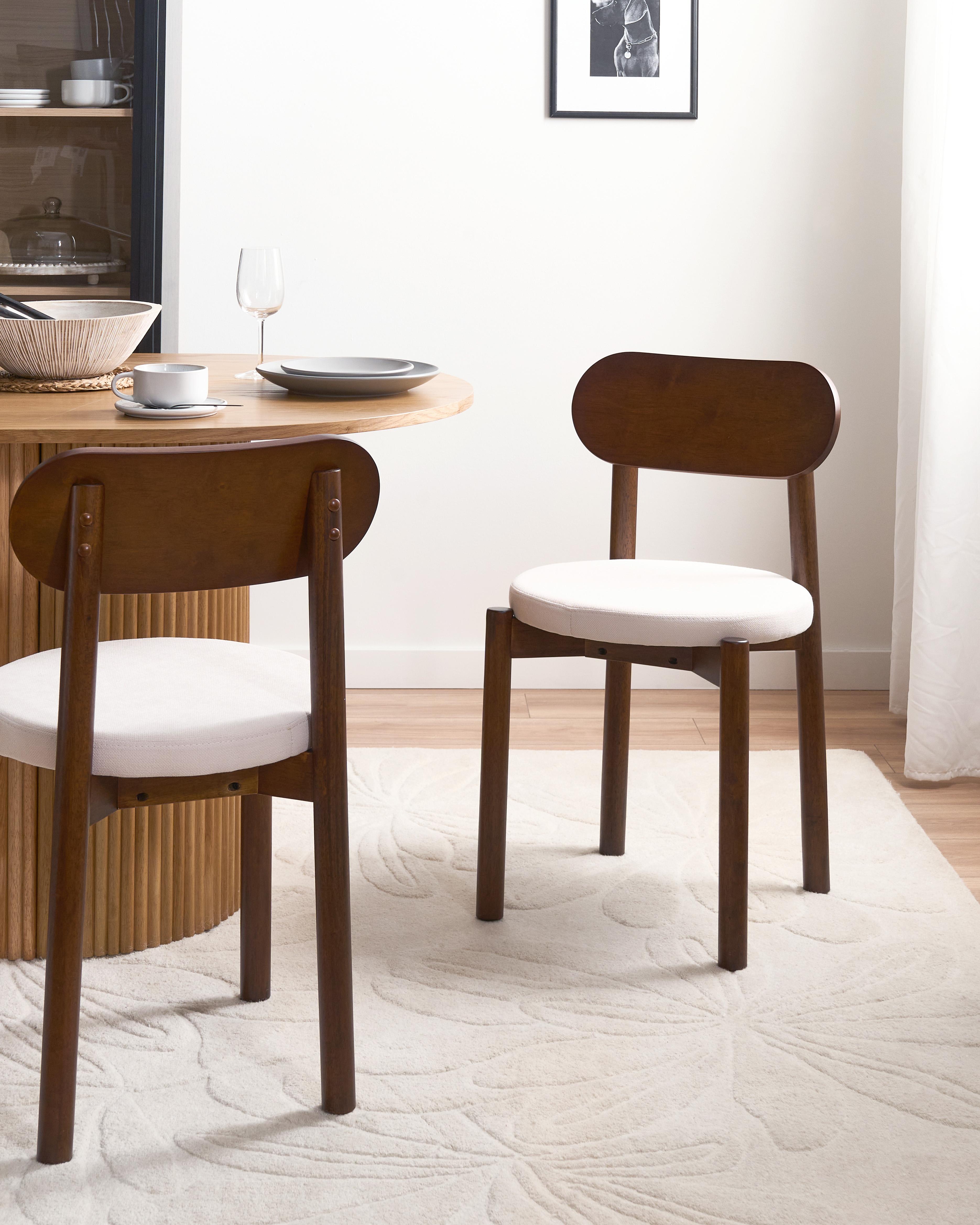 Set of 2 Dining Chairs PAULINA Wood Brown/ Light Beige