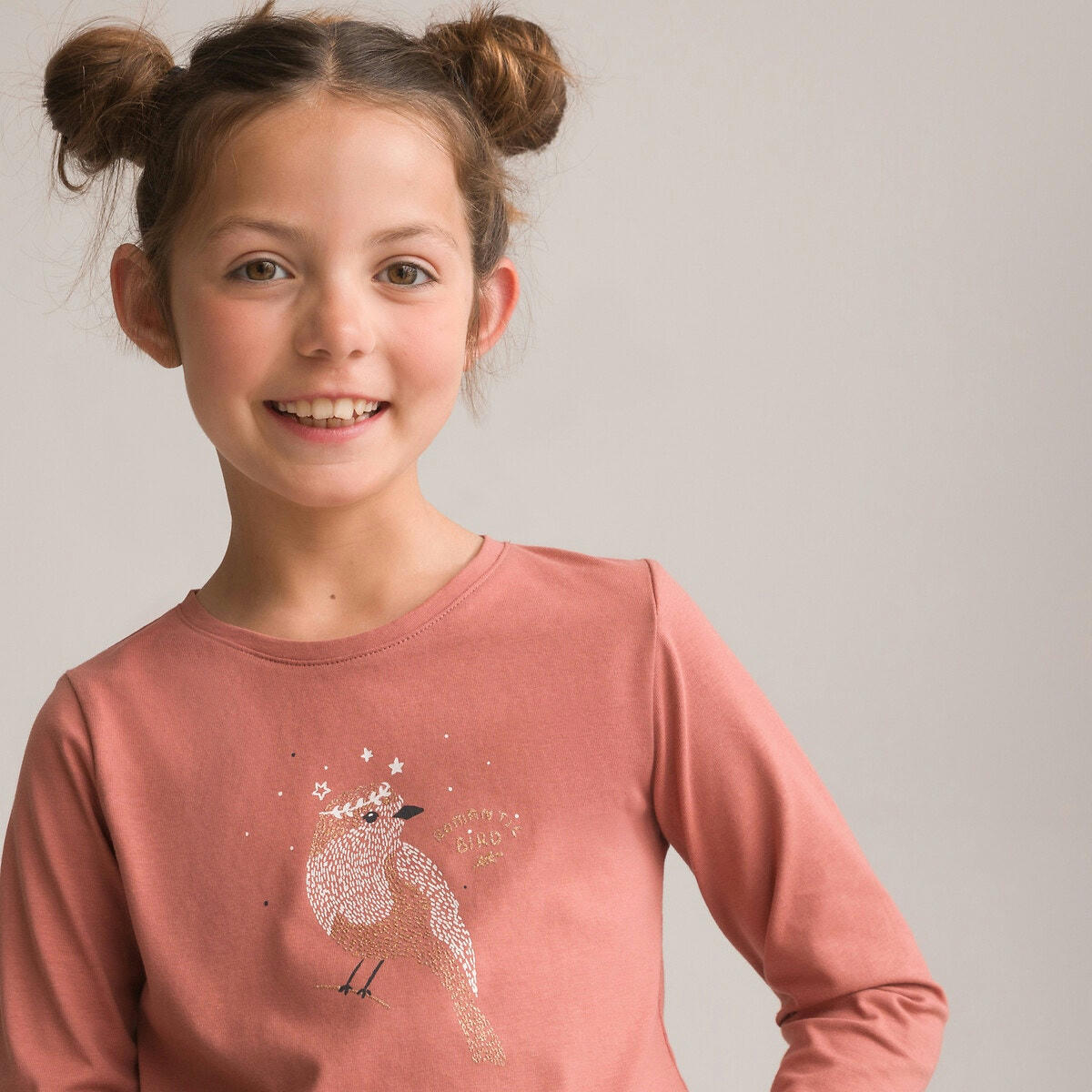T-shirt manches longues, imprimé oiseau pailleté