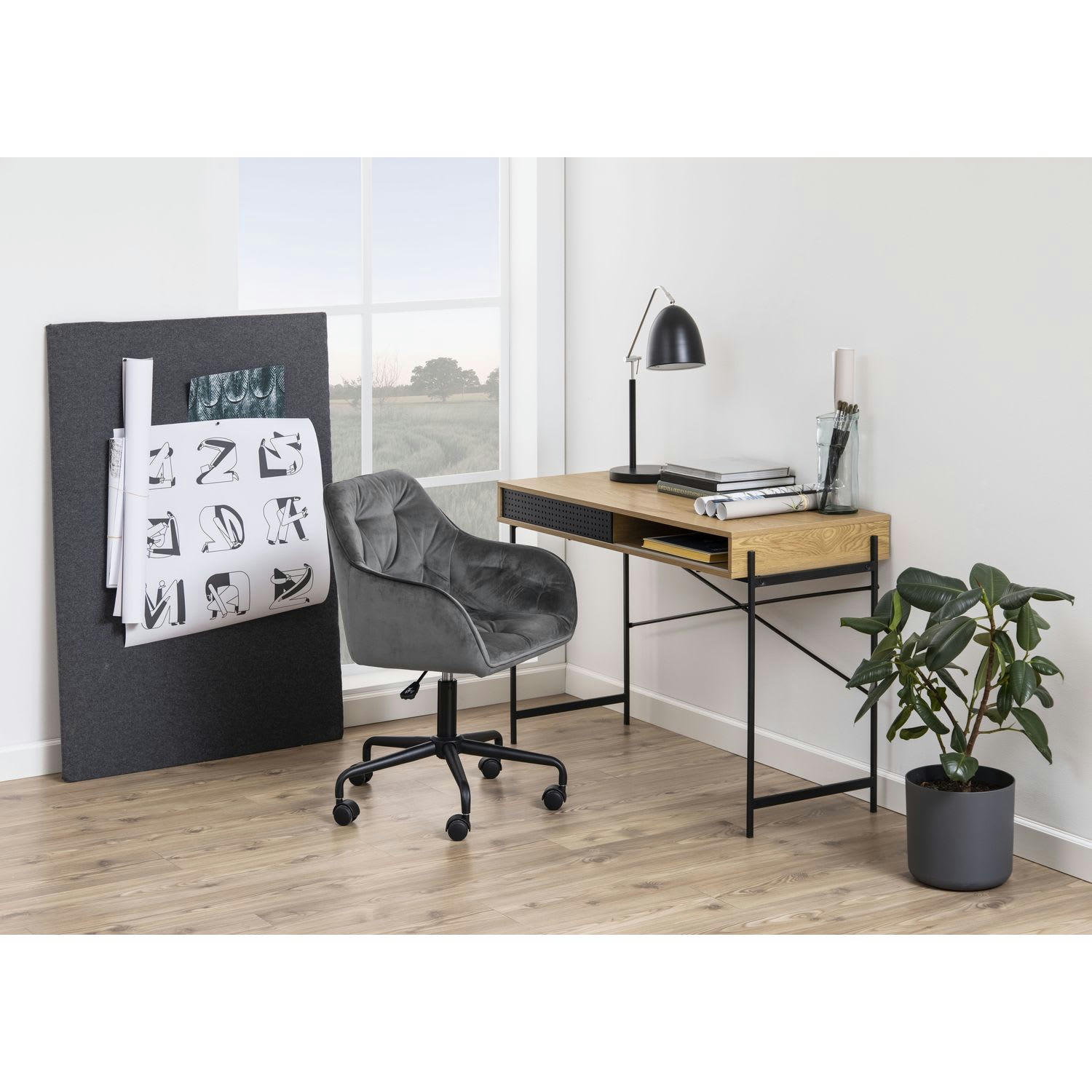 ARIA - Bureau en mdf et métal avec 1compartiment ouvert et 1 porte