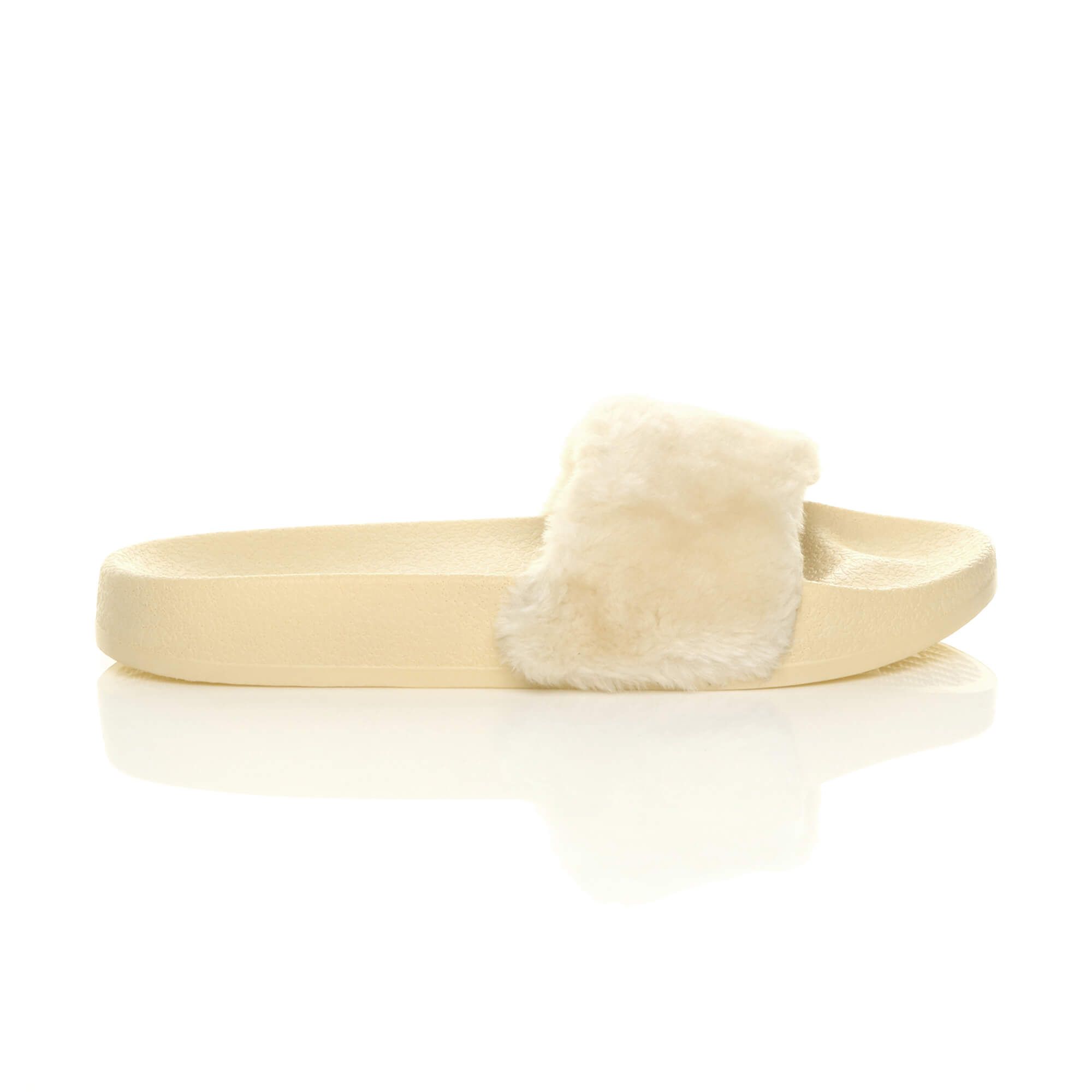 AJVANI Flat Heel Faux Fur Flip Flop Sandals Sliders