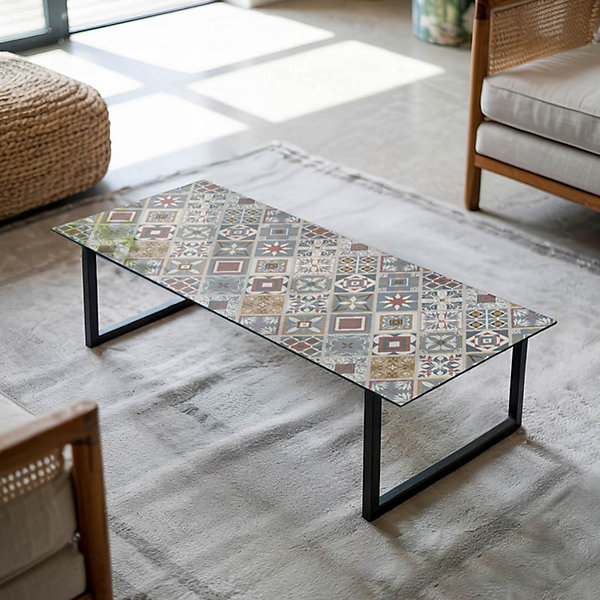 Dessus de table en verre trempé Wallfluent 125x50 cm Motif mosaïque avec ornements