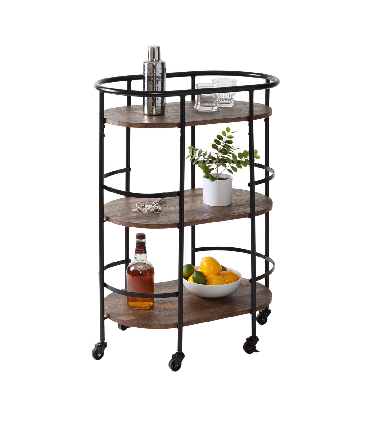Honey Can Do 35 Black 3 Tier Rolling Bar & Serving Cart