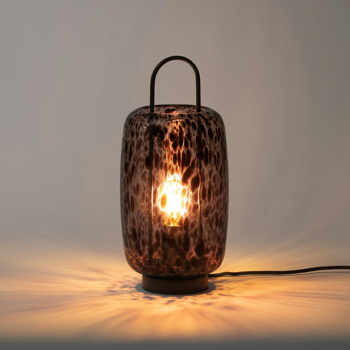 Lampe à poser métal acier et verre ambré, Toleco