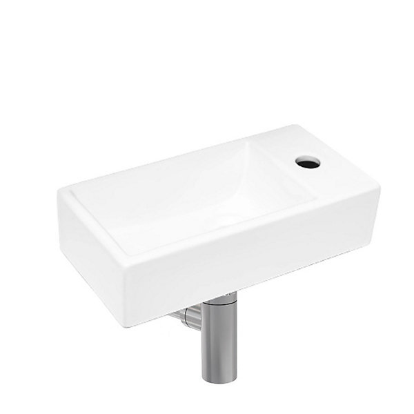 Brevis Lave-mains suspendu avec trou pour robinetterie à droite, 40,5x20,5x10,5cm   Siphon (SATBRE4020SR-SET2)