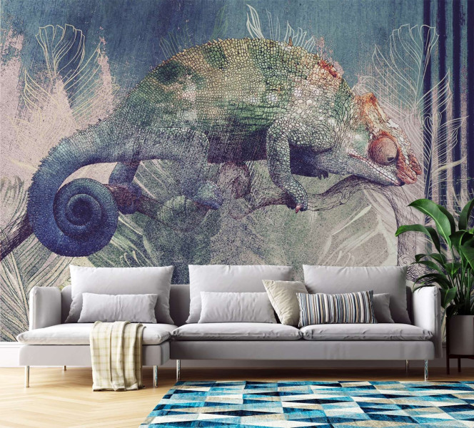Feeby Fototapeta, Kameleon na gałęzi w dżungla 150x105