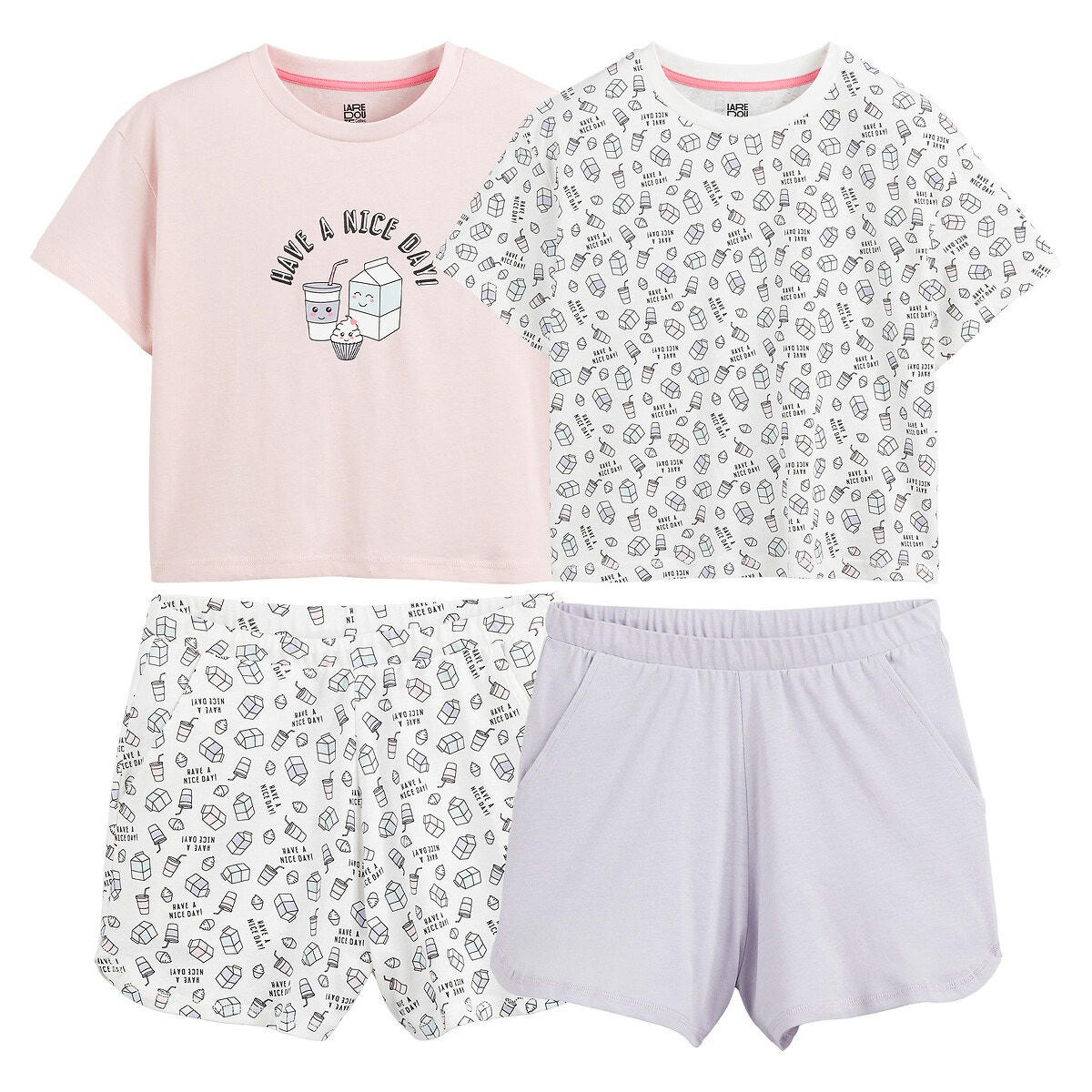 Lot de 2 pyjashorts imprimés Breakfast Kawaï
