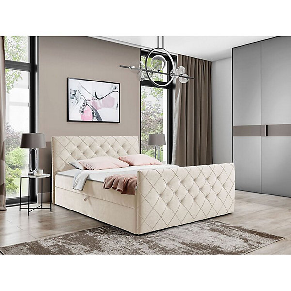 Lit continental Baltimore 158, Double, Brun clair, Tissu, Disponible