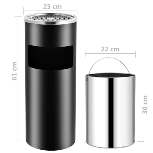 NNEVL Ashtray Dustbin Hotel 30 L Steel Black