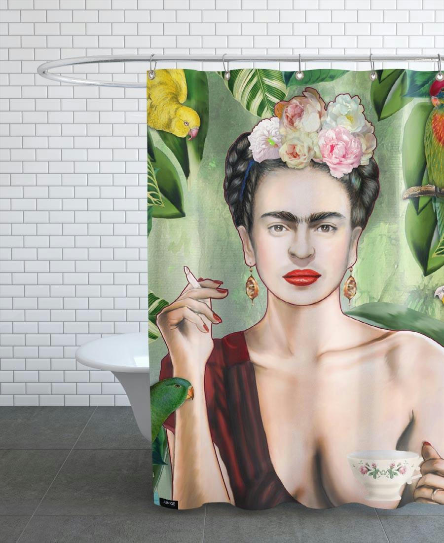 FRIDA CON AMIGOS - Rideau de douche en polyester en rouge & vert 150x200