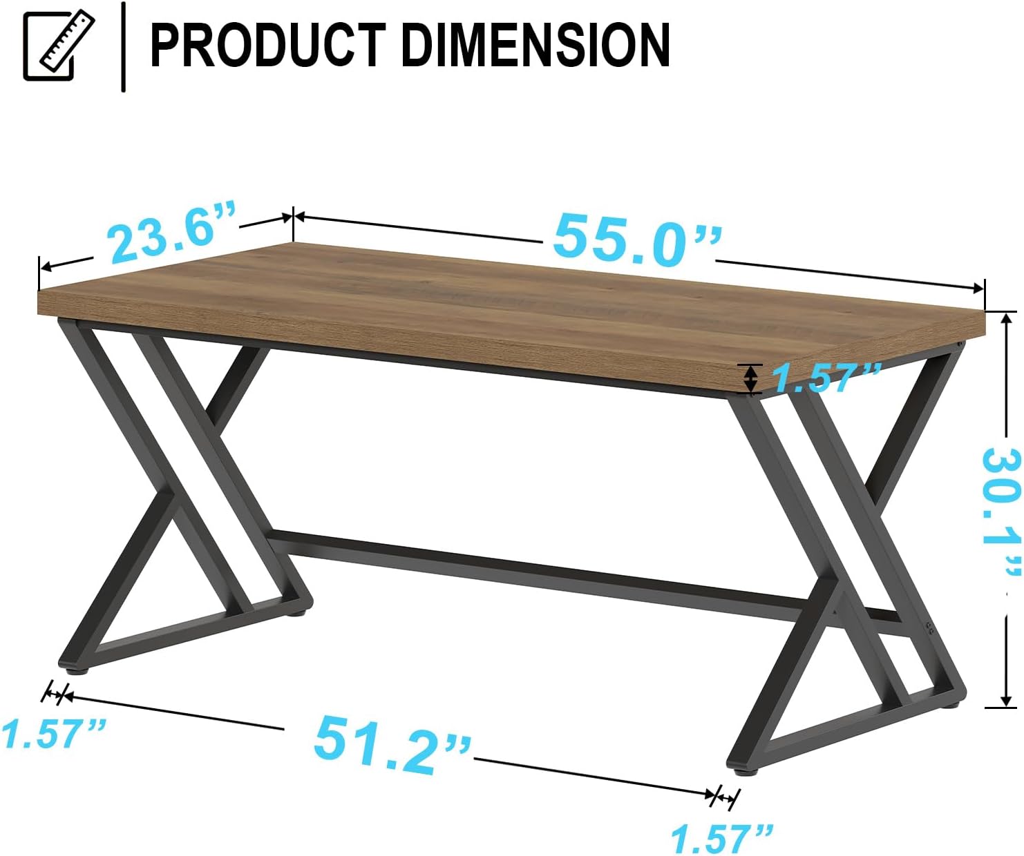 LVB Wood Computer Desk, Rustic Home Office Executive Desk for Bedroom, Industrial Wooden Computer Writing Study Work Gaming Table, Modern Metal PC Student Simple Desk with Storage, 55 Inch, Rustic Oak