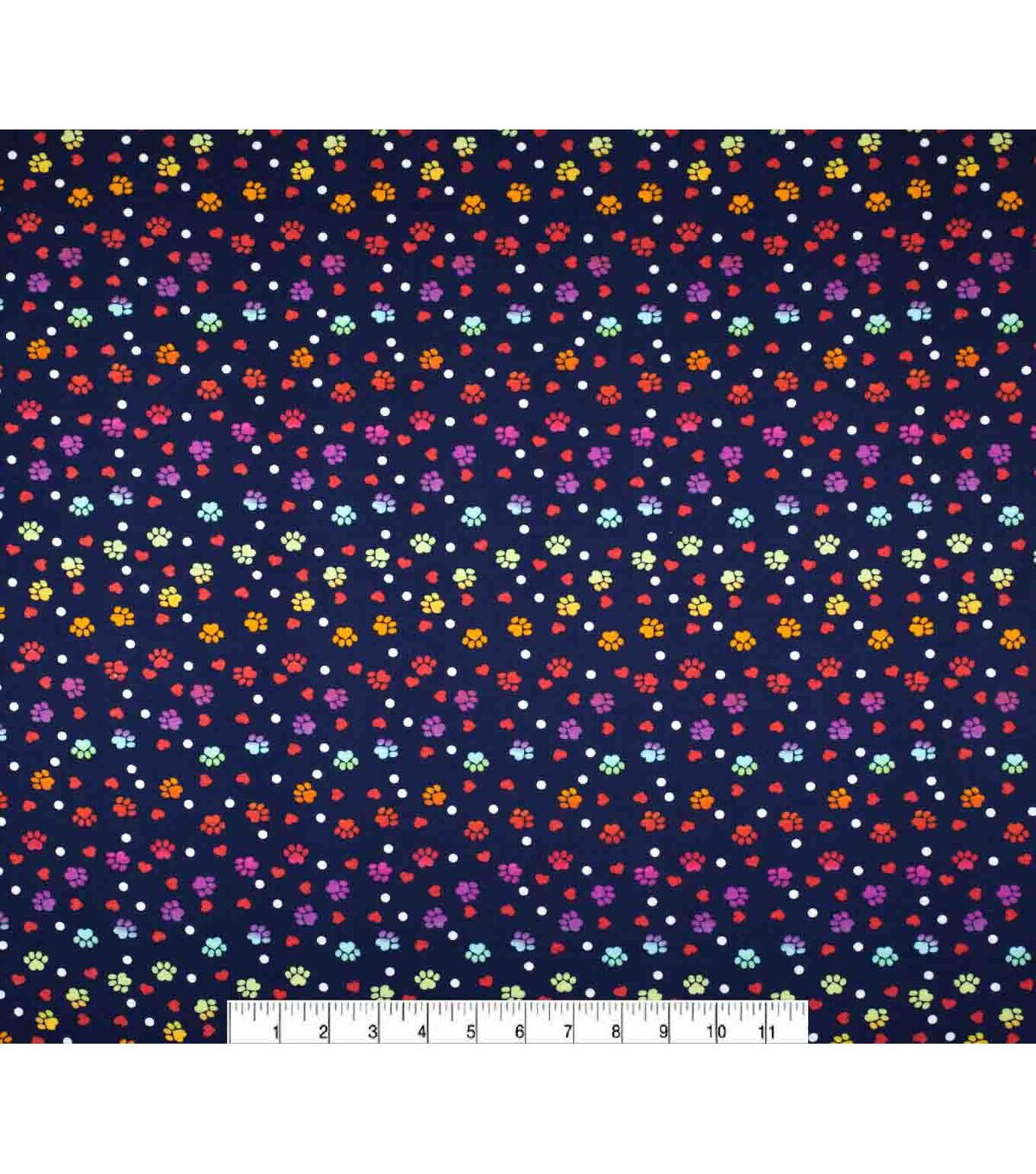 Ombre Paws Hearts Navy Super Snuggle Flannel Fabric