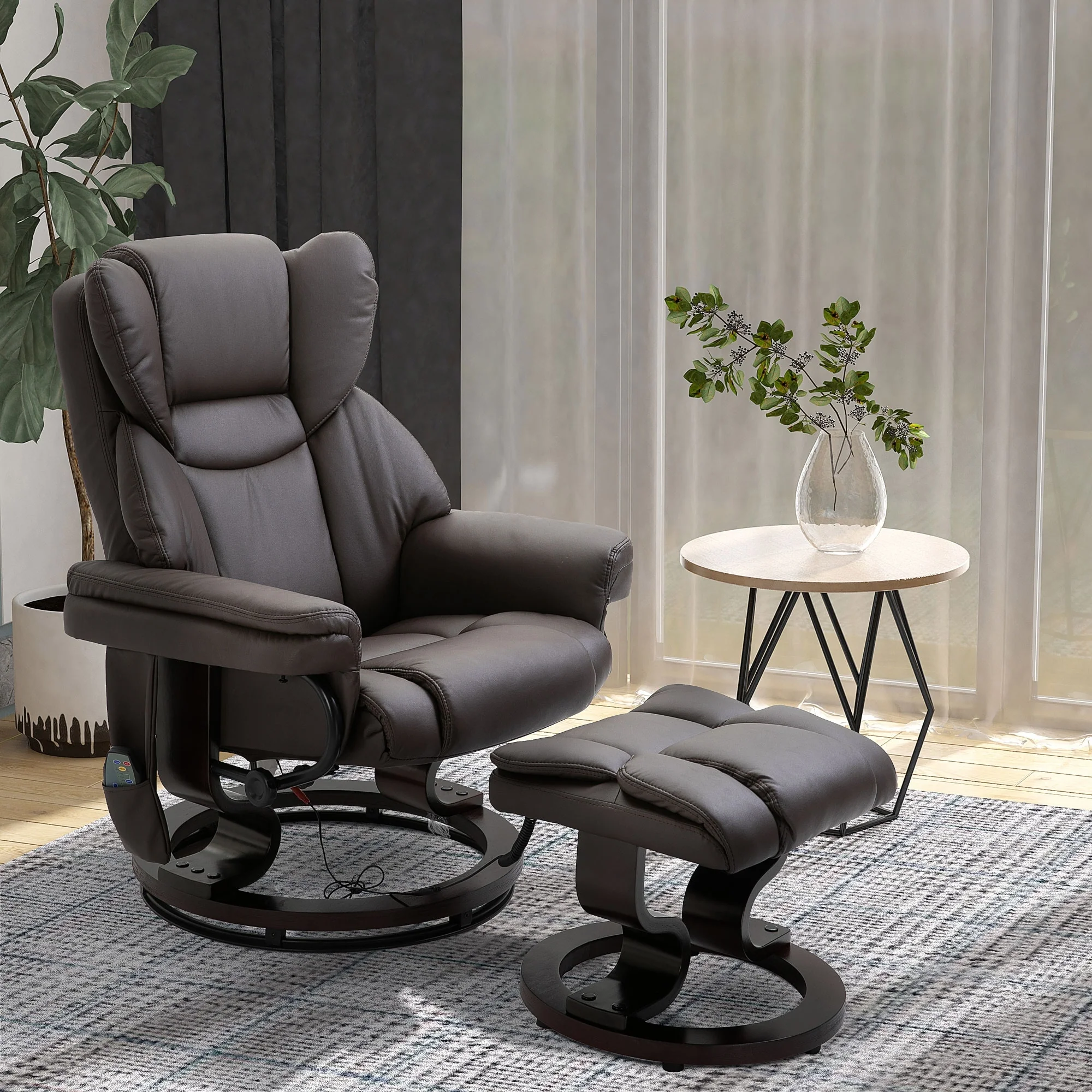 Small Faux Leather Recliner with Ottoman, 10-Zone Massage, 360° Swivel, and Remote Control