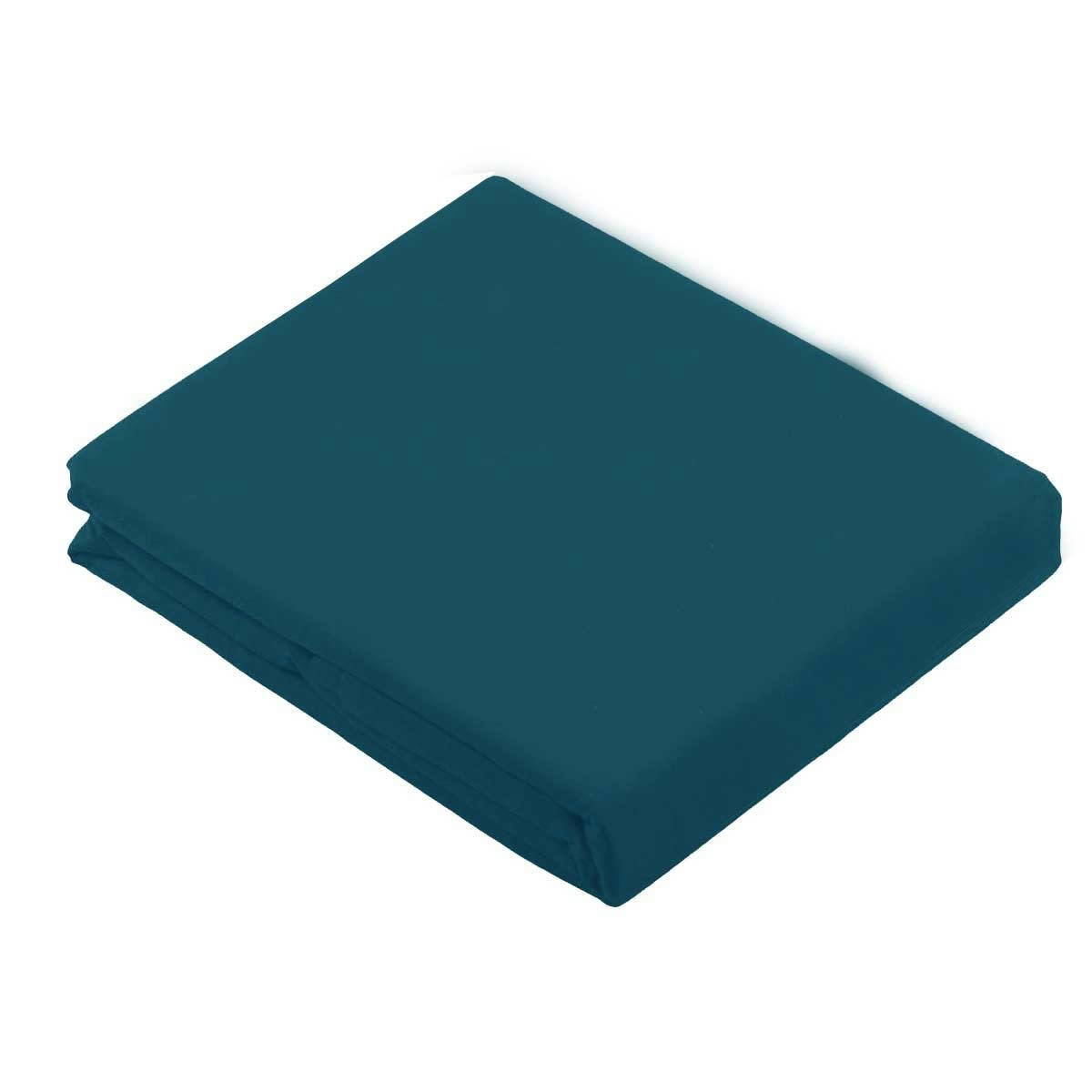 - Drap plat uni en 100 % coton coton bleu paon  x