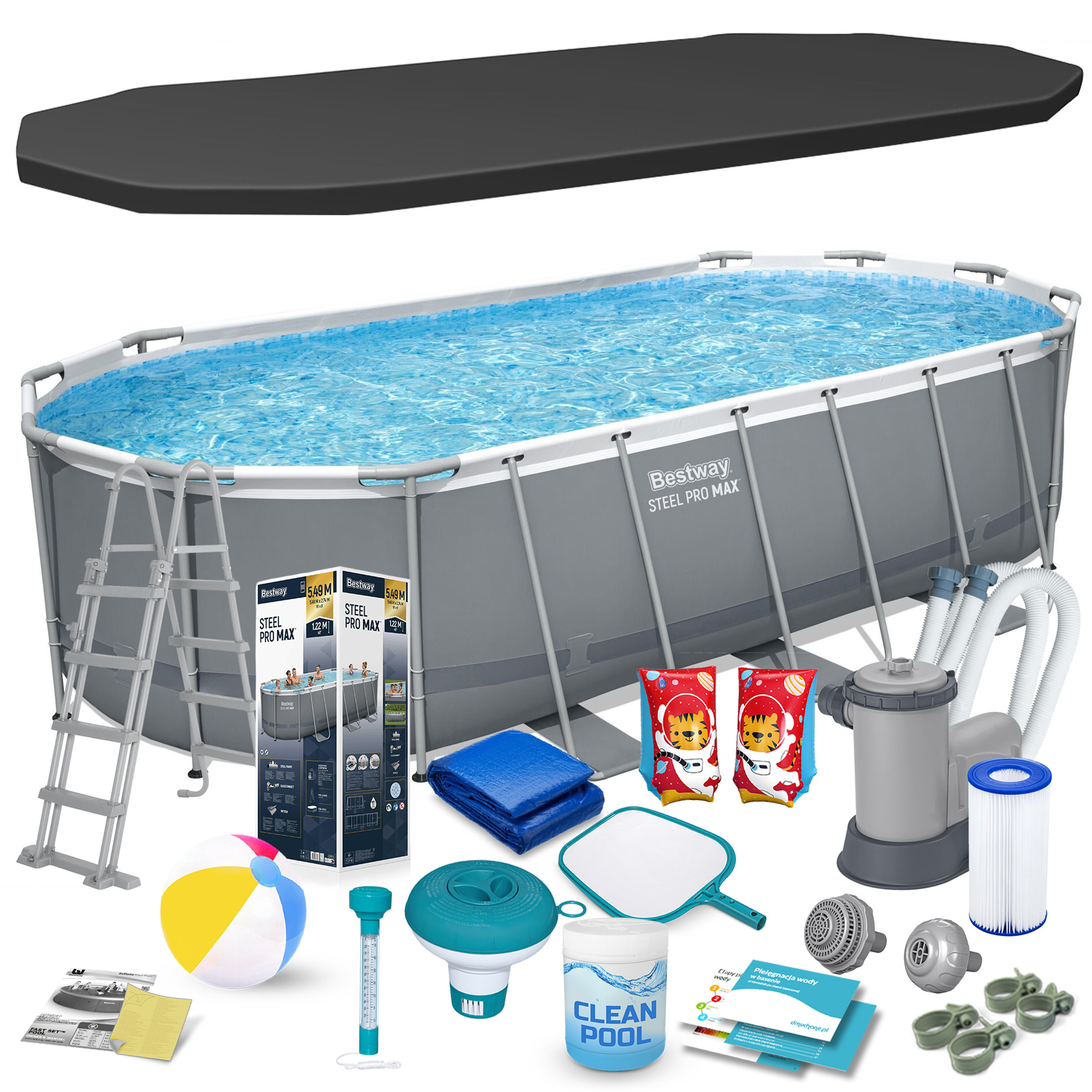 Basen ogrodowy stelażowy 549x274x122cm Bestway zestaw 17w1