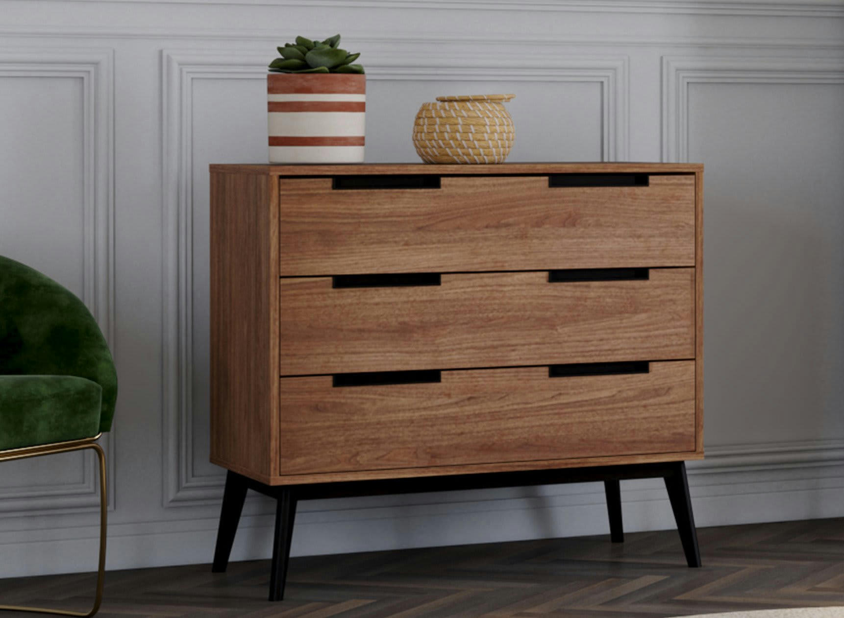 VINTAGE - Commode Vintage 3 tiroirs Noyer