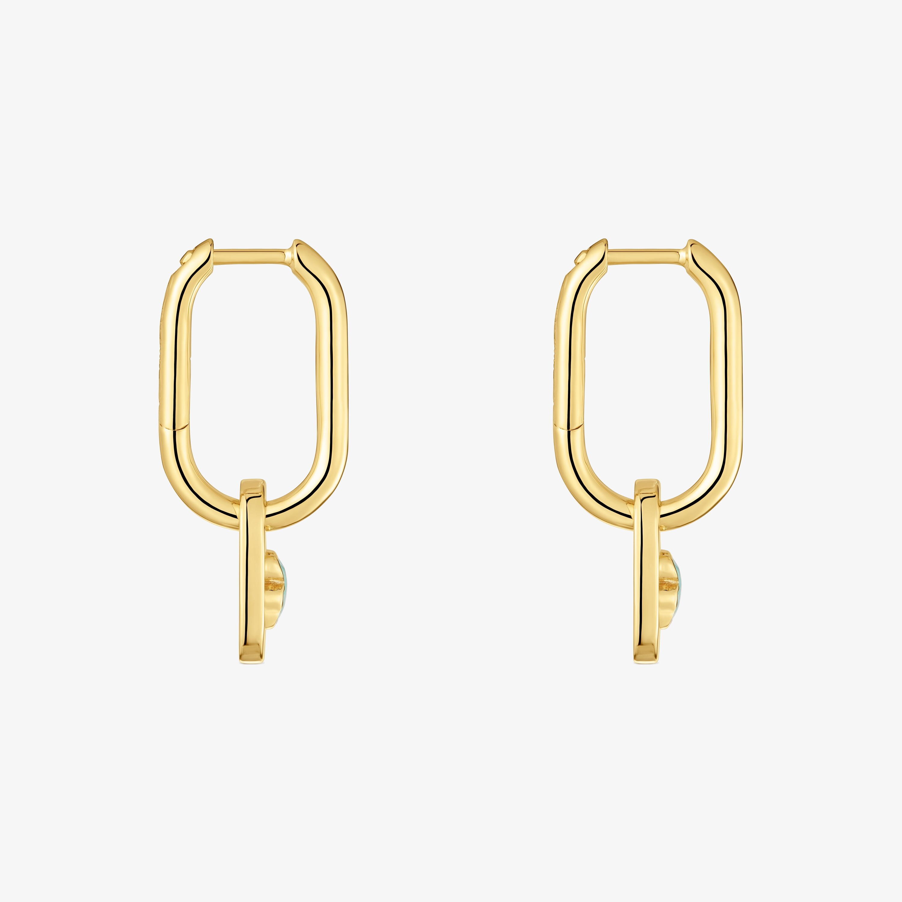 Pendientes de aro con baño de oro 18 kt sobre plata y amazonita Camille