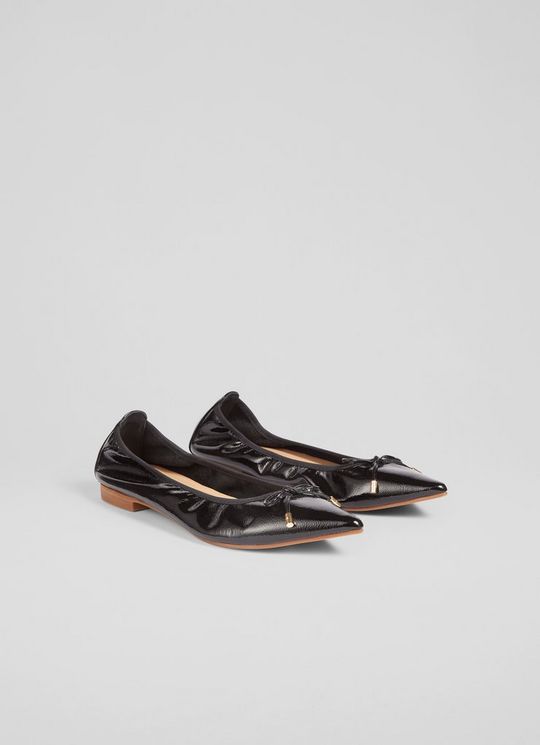 Tilly Black Leather Pointed Ballerina Flats