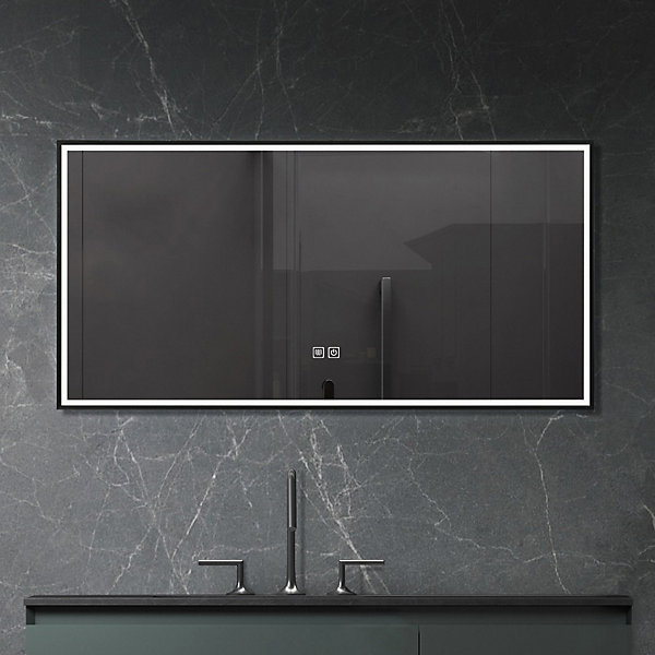 Miroir de salle de bain LED 110x60cm anti buée, luminosité variable avec cadre en aluminium noir LuxuryBain