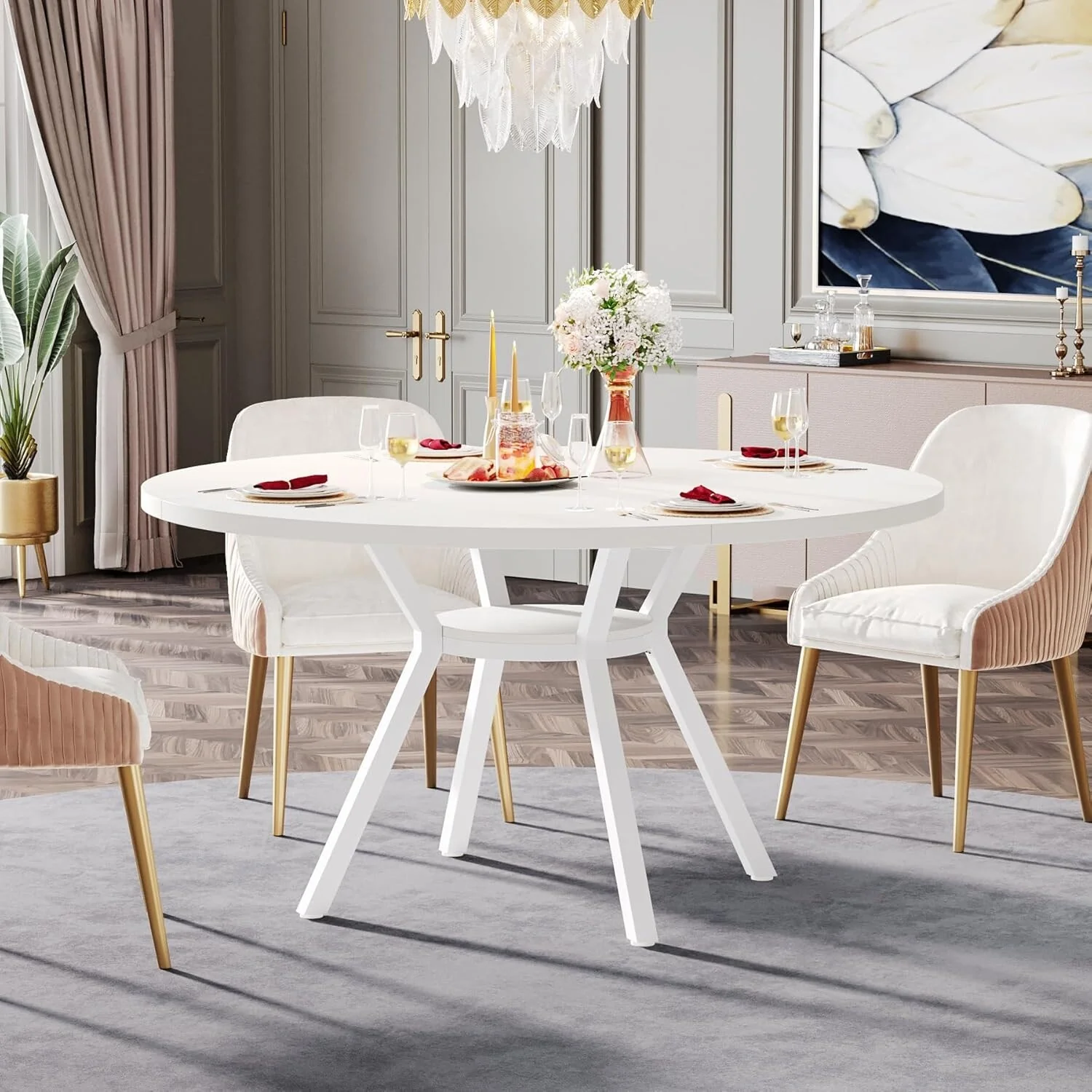 47 Inches Modern Round Dining Table for 4 - 47.2D x 47.2W x 29.9H