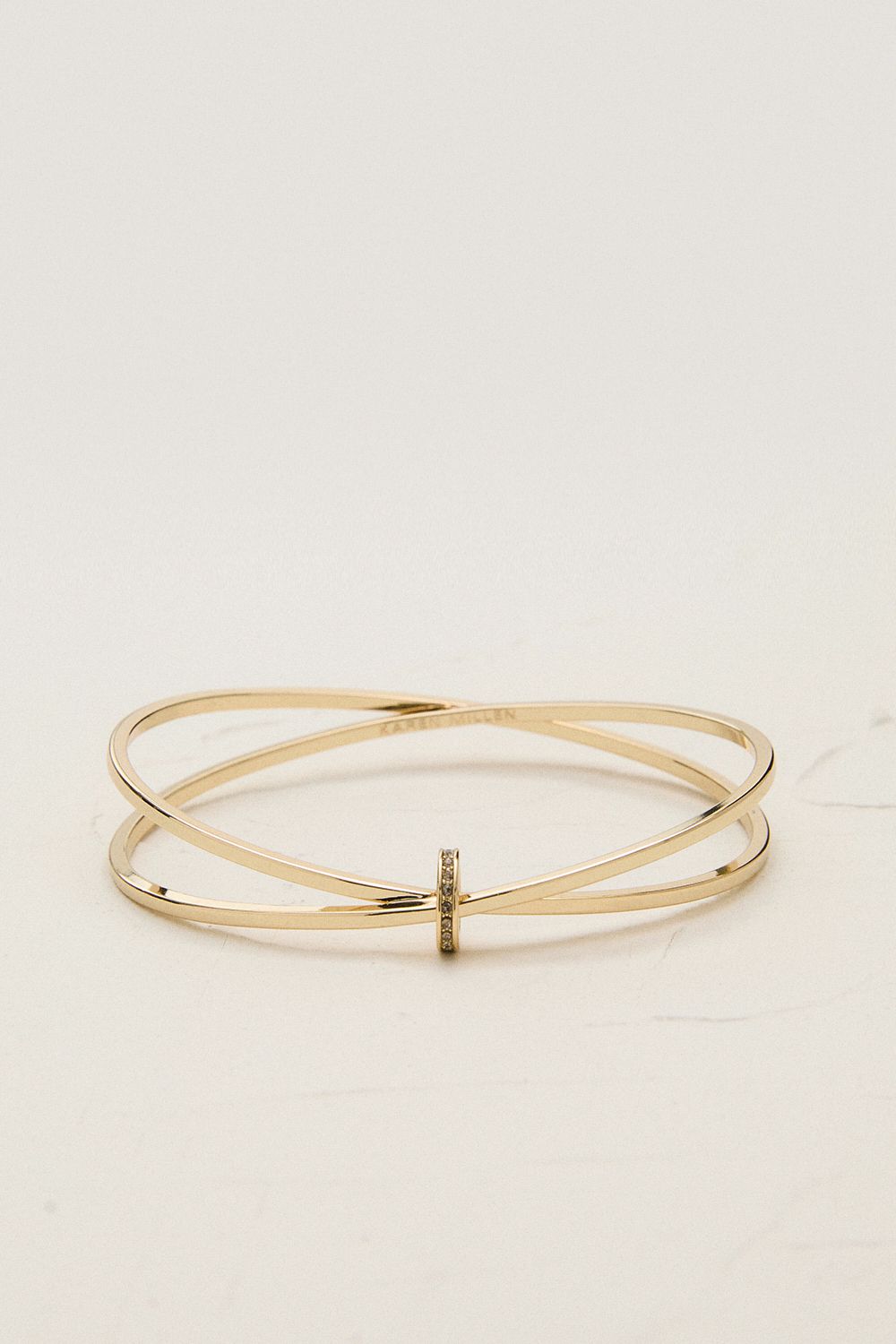 KarenMillen 14kt Gold Plated Oval Pavé Chain Bangle