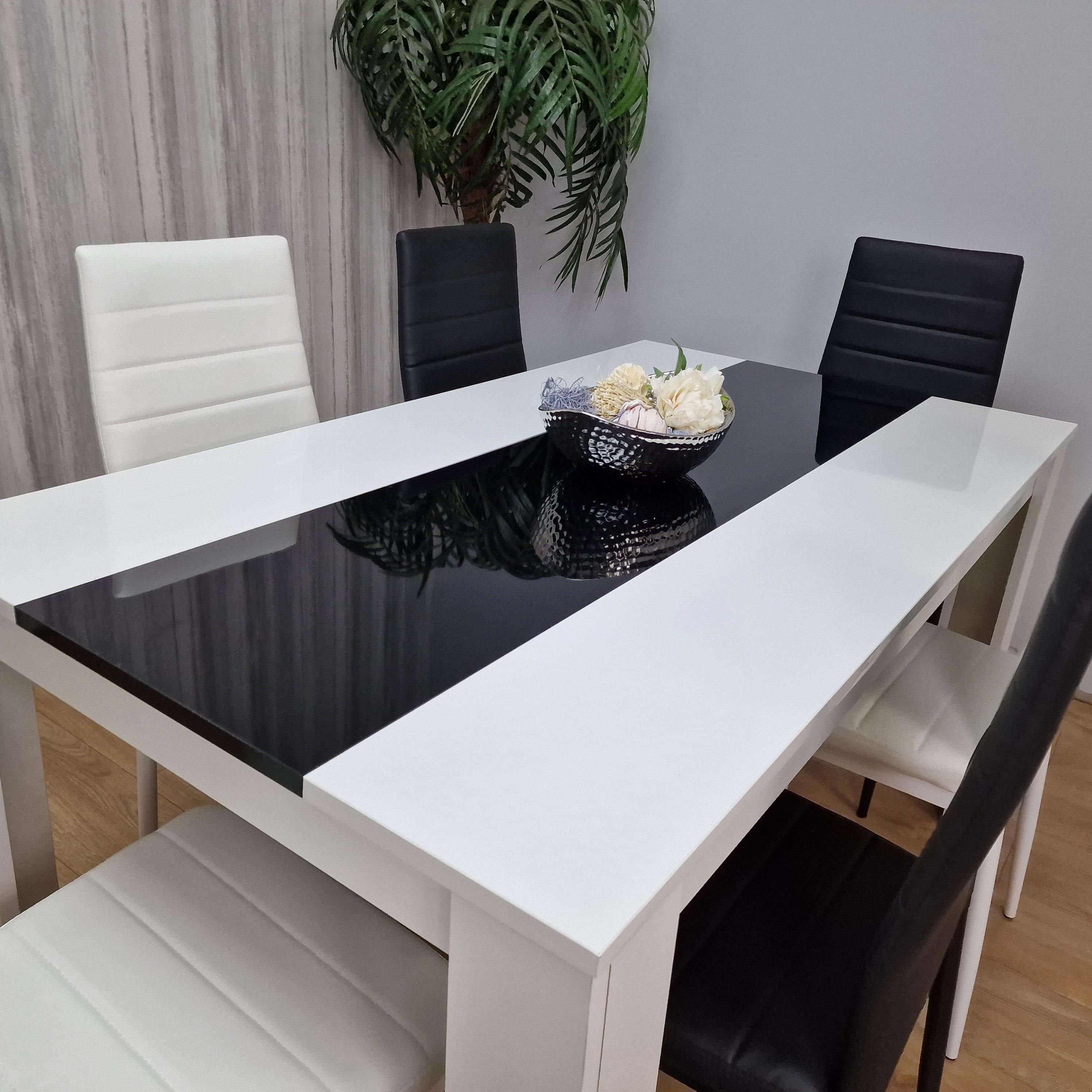 KOSY KOALA Modern White And Black Dining Table Set With 6 Mix Chairs Dining Room Furniture