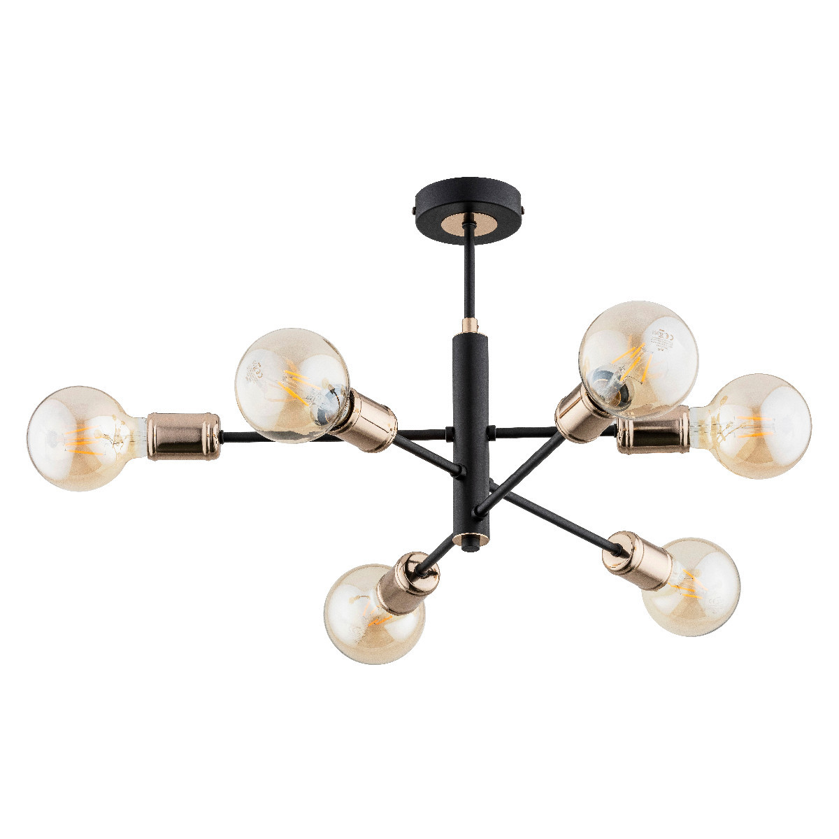 Lampa sufitowa czarno-złota ORIS 6xE27x15W wym: 33,5x47,5x47,5 cm Alfa