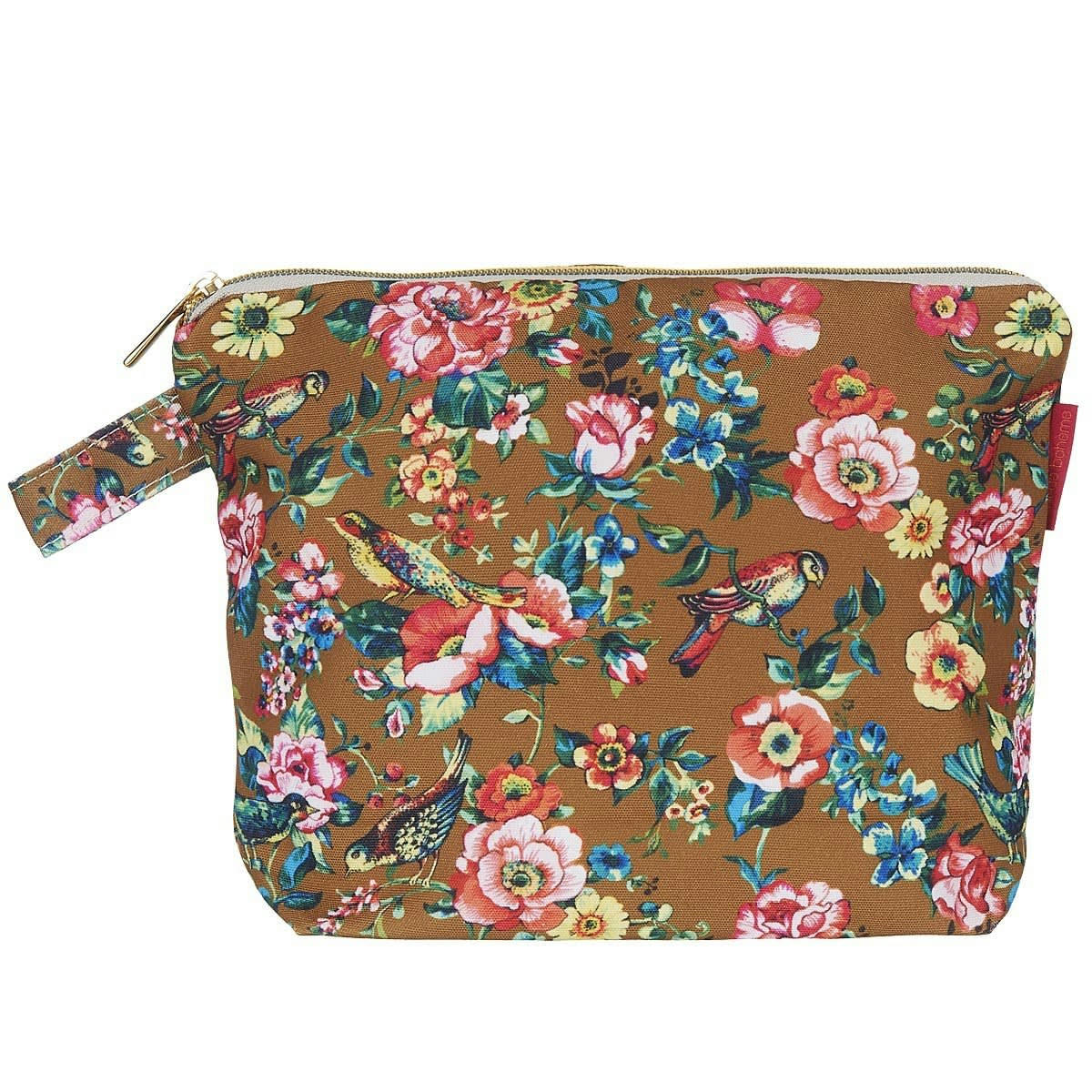 HAÏKU - Pochette en toile outdoor imprimé fleuri bronze 19x28cm