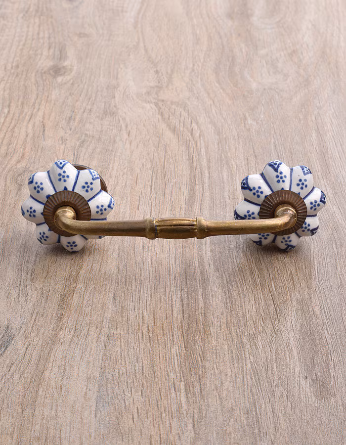 Handmade Blue Floral Ceramic Cabinet Pull: Kitchen & Furniture Hardware
