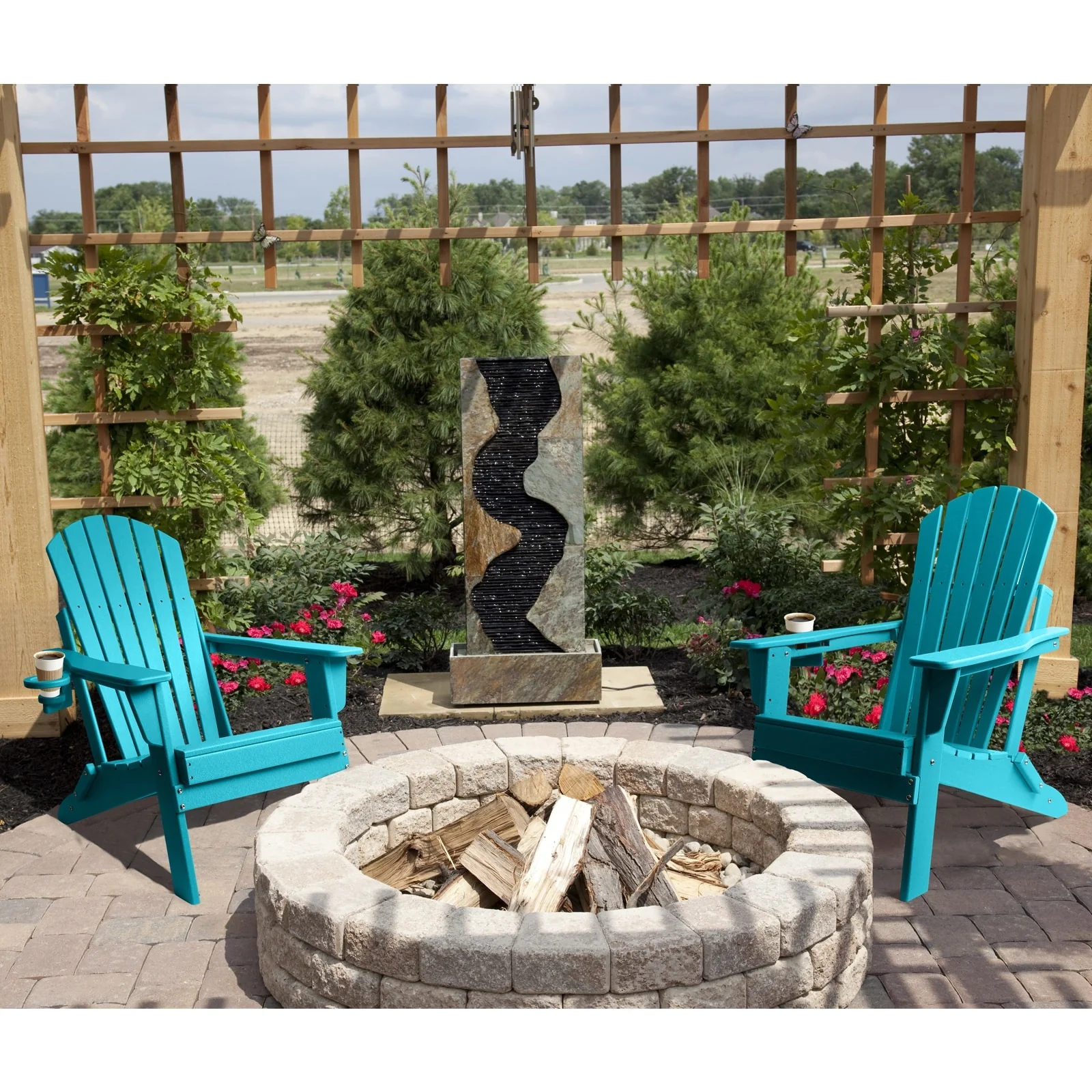 Vrakae Folding Adirondack Chair with Cup Holder Set of 2