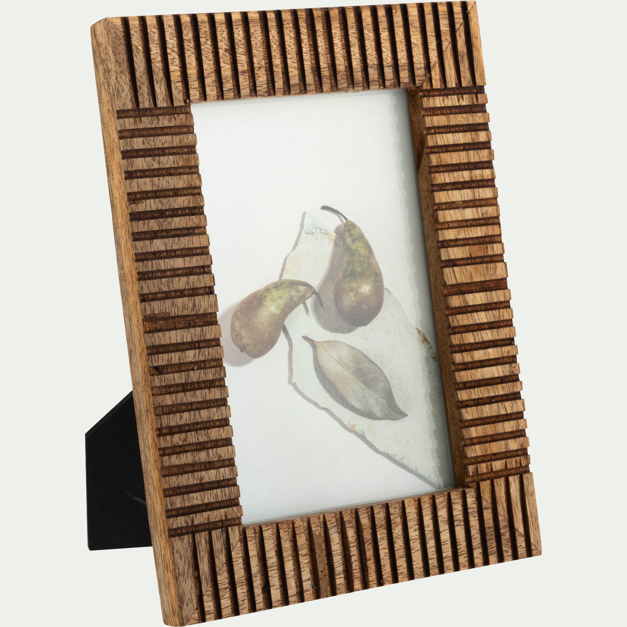 ADEN - Cadre photo en bois de manguier strié 16x20,5cm - bois foncé