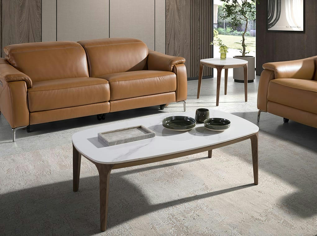 - Table ovale en marbre et noyer