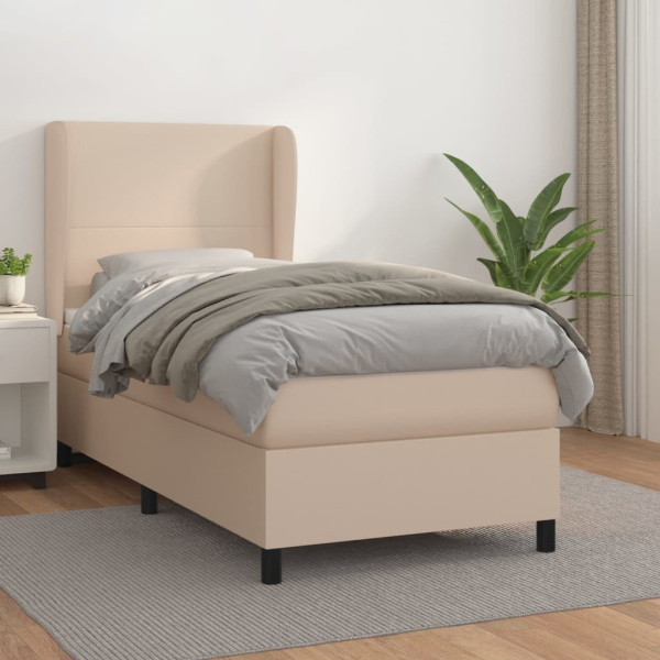 Łóżko kontynentalne z materacem cappuccino ekoskóra 90x200