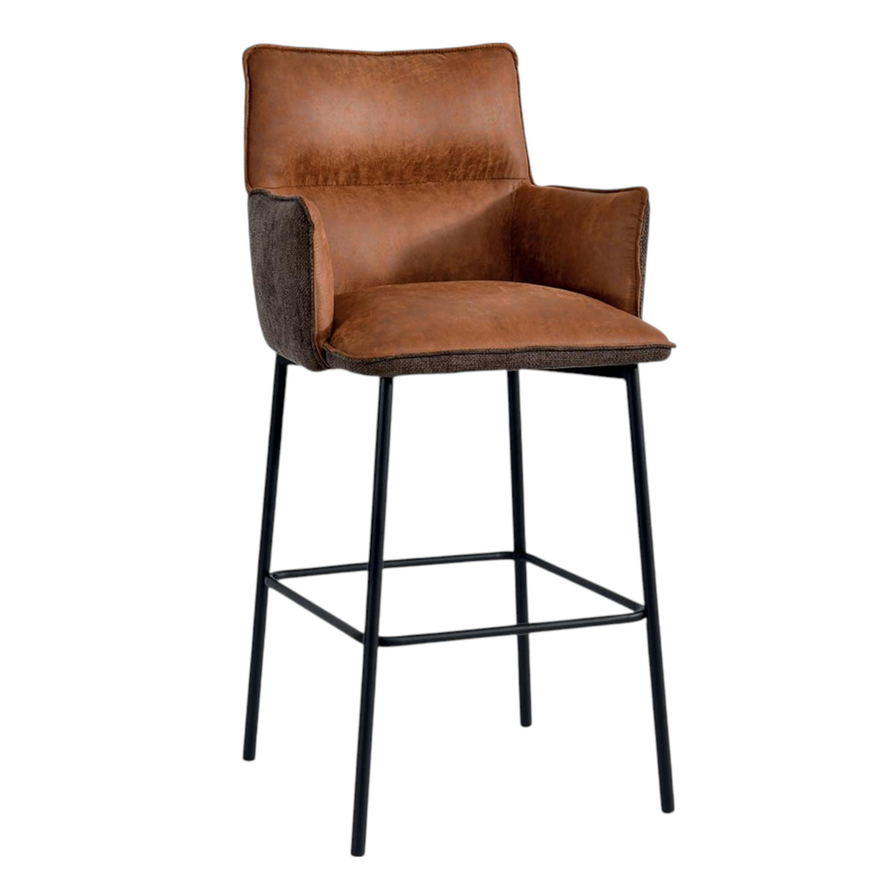 Tabouret bar bi-matière marron avec dossier (lot de 2) KERALA