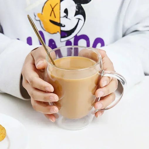 NNEOBA 6pcs Double-Layer Transparent Glass Mug Set