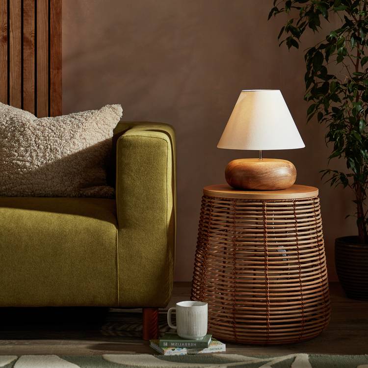 Habitat Pebble Mango Wood Table Lamp - Natural and White