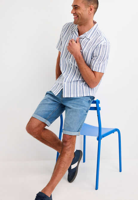 Mens Blue Stripe Linen Blend Shirt