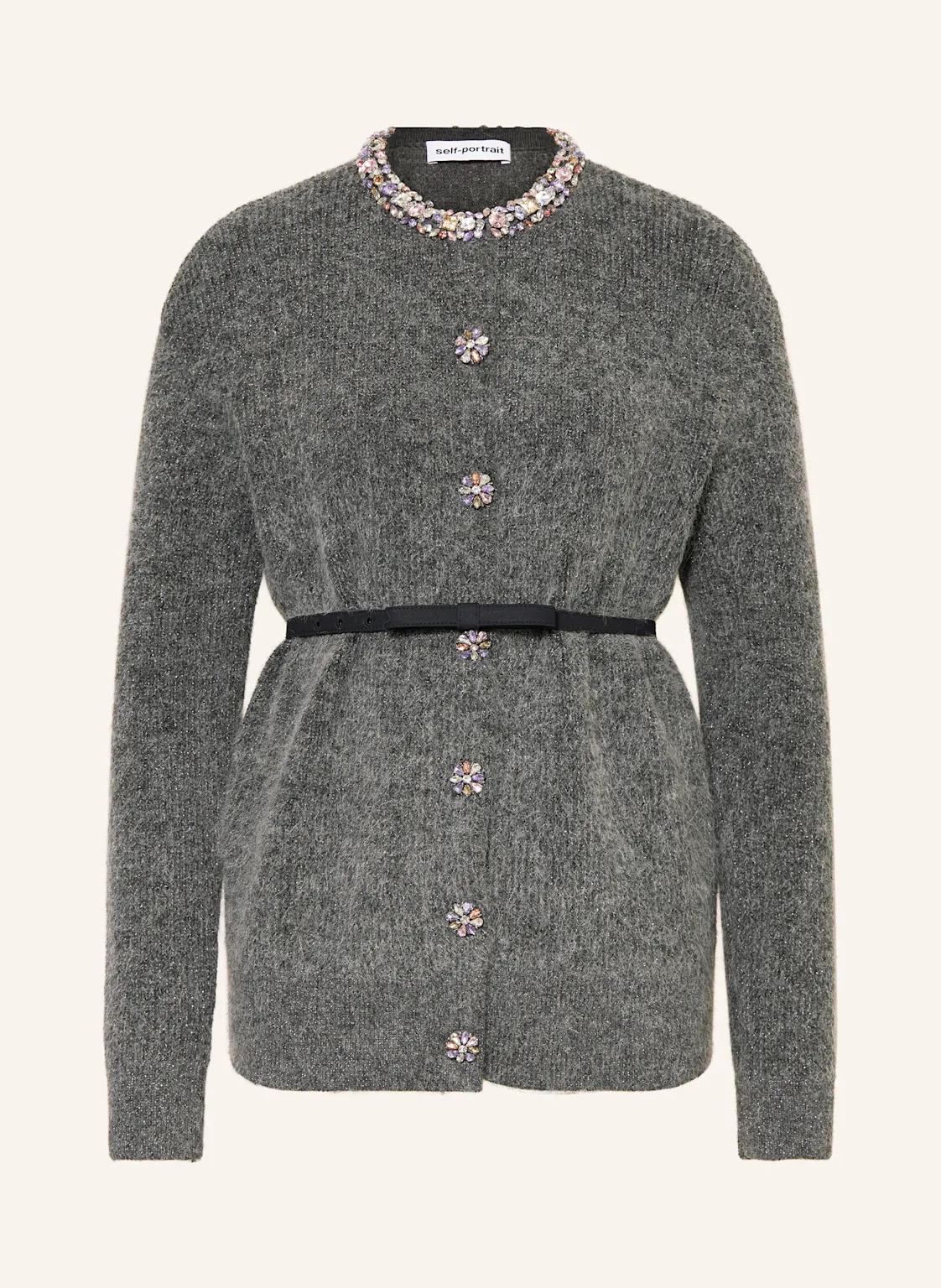 self-portrait Strickjacke mit Schmucksteinen und Glitzergarn