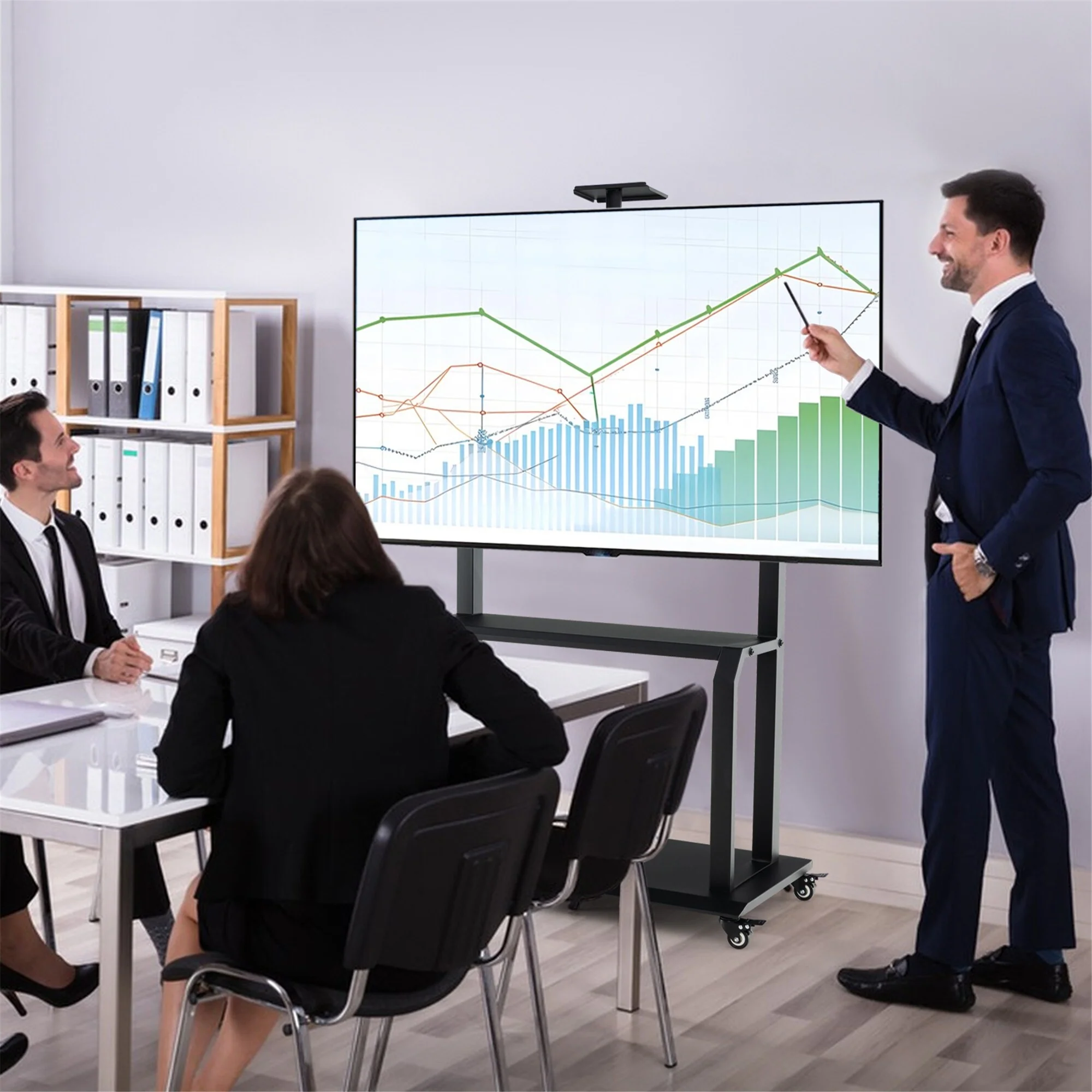 Gymax Mobile TV Cart w/ Wheels Camera Shelf & AV Shelves for 32''-80''