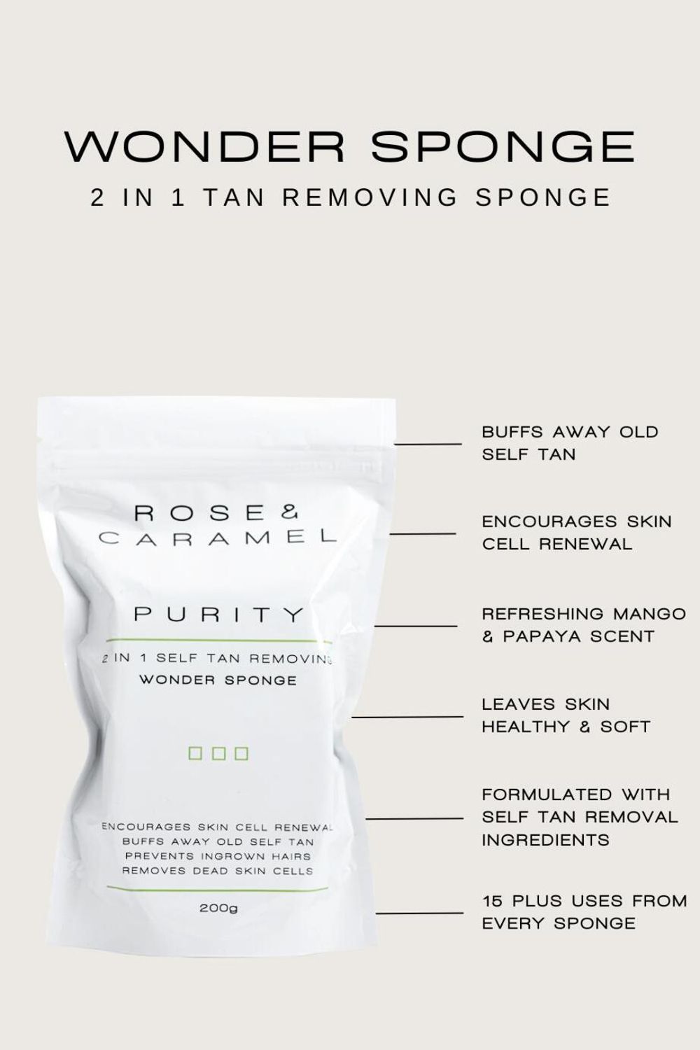 Rose & Caramel Purity Self Tan Removing Soap Sponge 200g