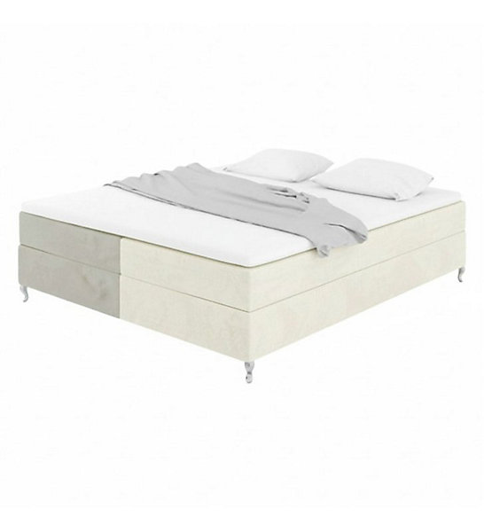 Lit Coffre Bicolore 160x200 cm Velours Alcantara beige et sable avec Matelas et Rangement Integre