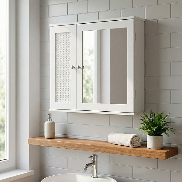 Armoire Suspendue Blanche 60cm Meuble Mural Salle de Bain Armoire Miroir Porte FineBuy