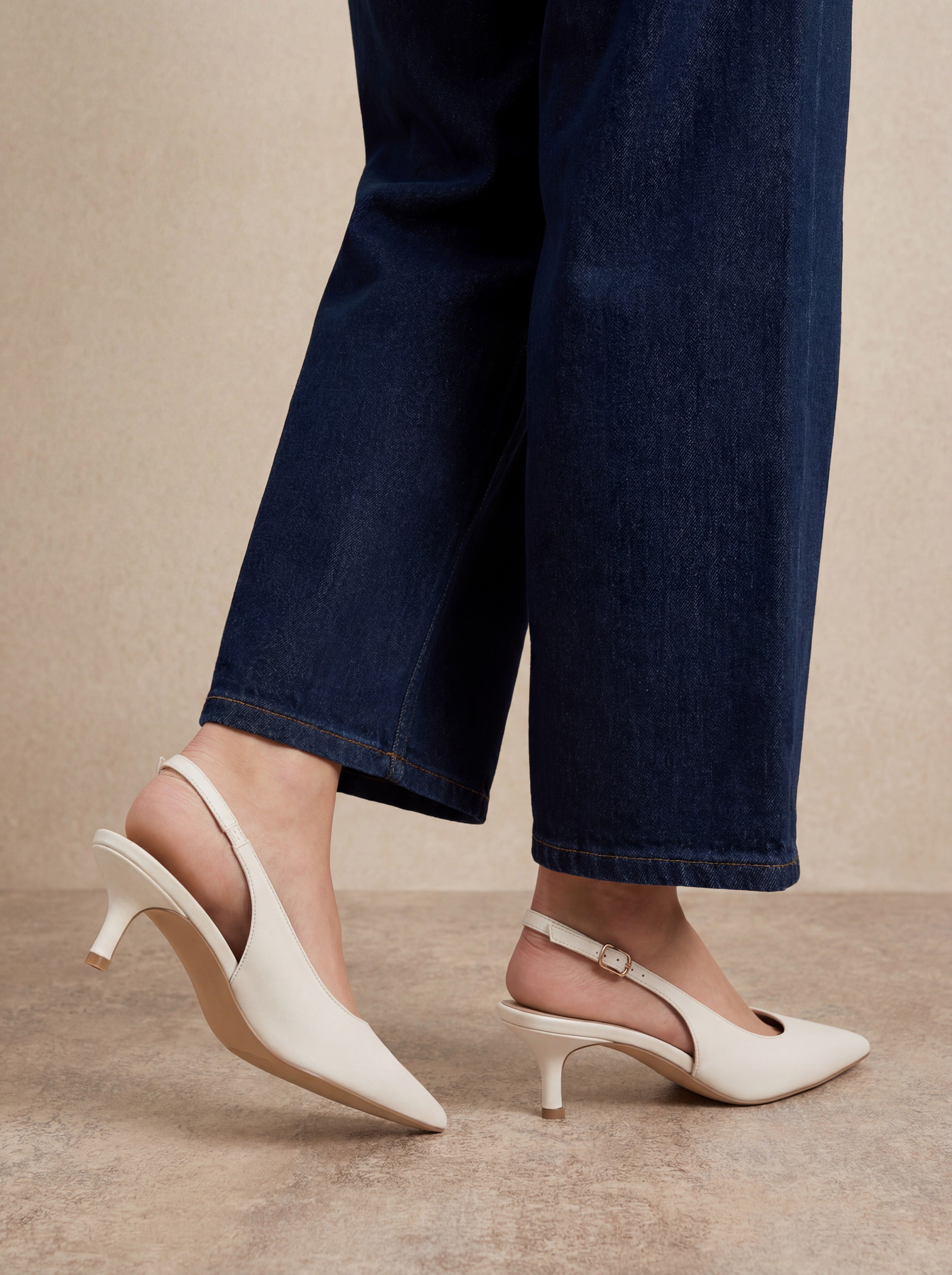 Oasis Jess Faux Leather Kitten Heel Slingback Court Shoes