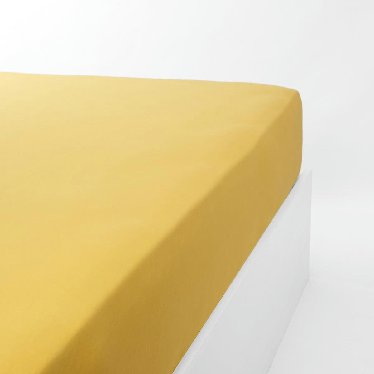 DRAP HOUSSE DOUCEUR ADULTE - Drap housse jersey extensible en coton jaune or 140x190 cm