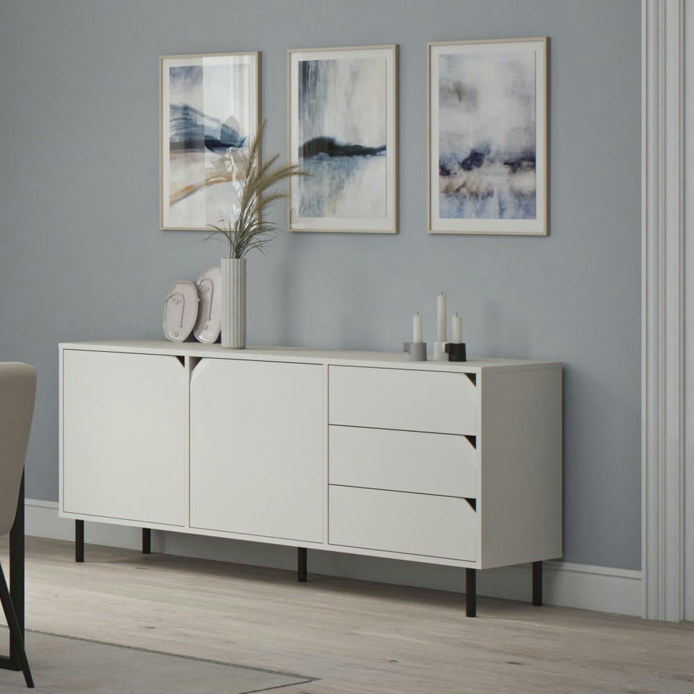 CORNER - Buffet 2 portes 3 tiroirs en bois L177cm blanc cassé