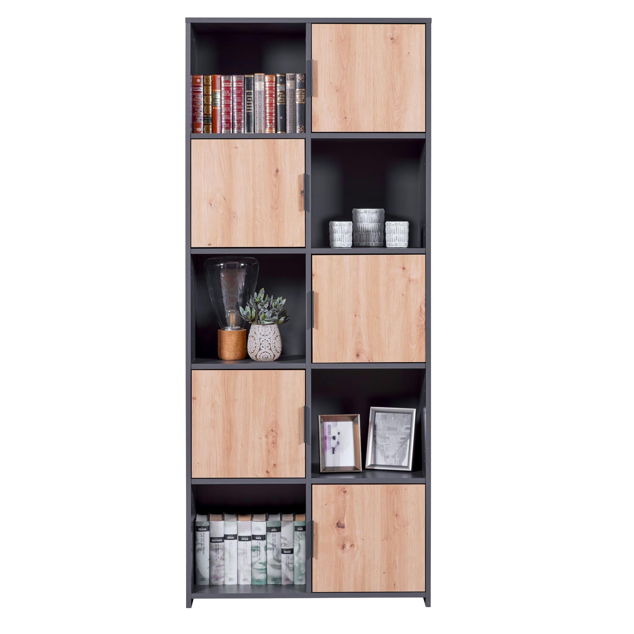- Etagère 10 cases en bois avec 5 portes battantes anthracite