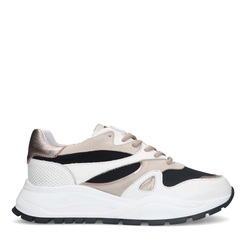 Manfield Witte leren sneakers met mesh details