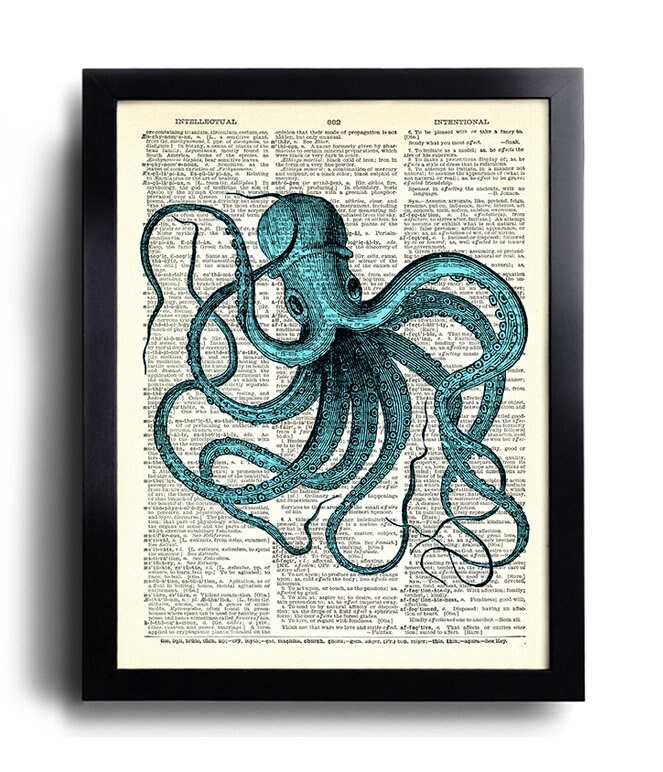 Octopus Art Print Set of 6 Prints Squid Gift Set Bathroom Wall Decor Sea Life Poster Octopus Nautical Squid Poster Dictionary Art Print 829