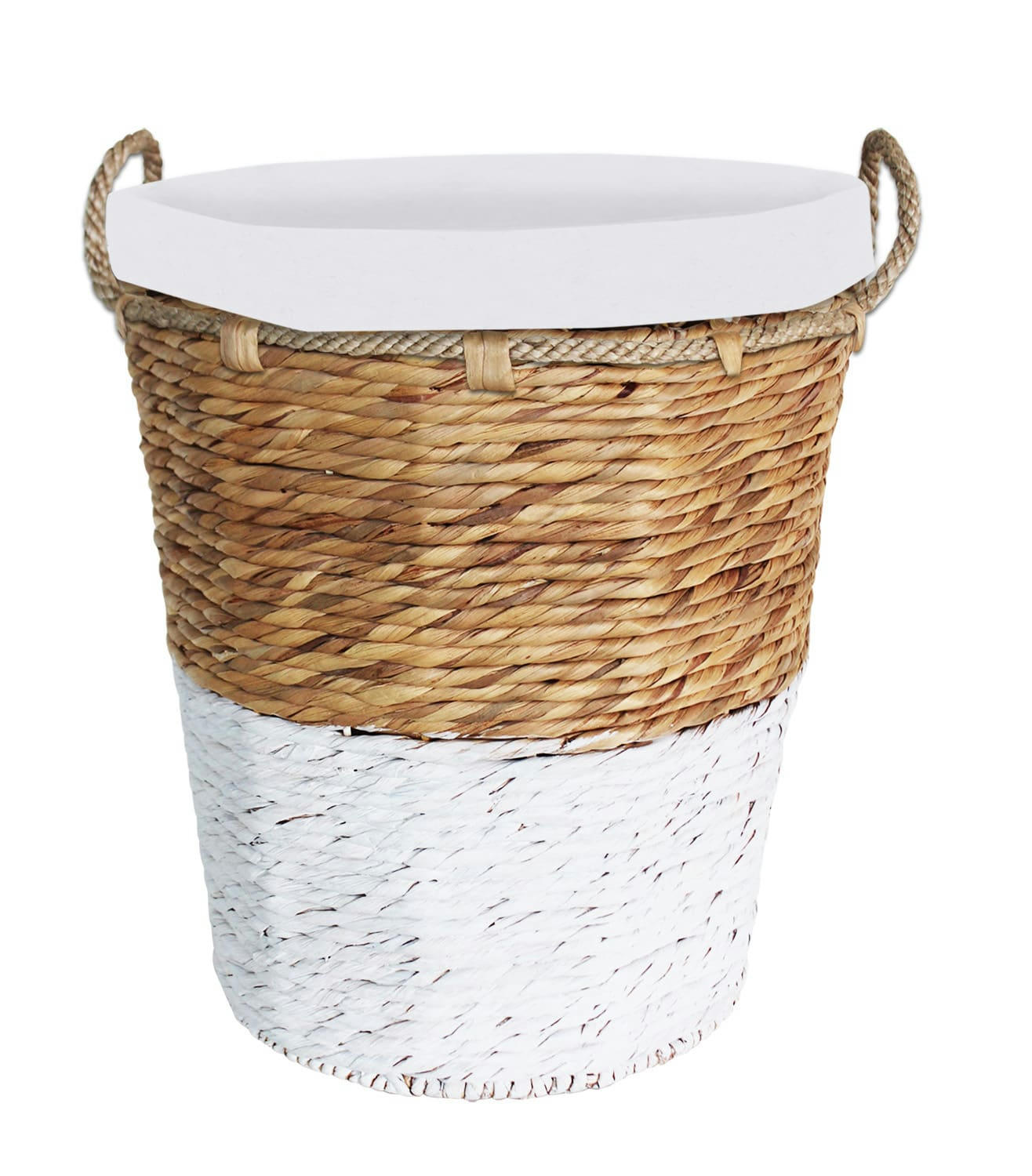 - Panier à linge en paille blanc 40x40x46cm